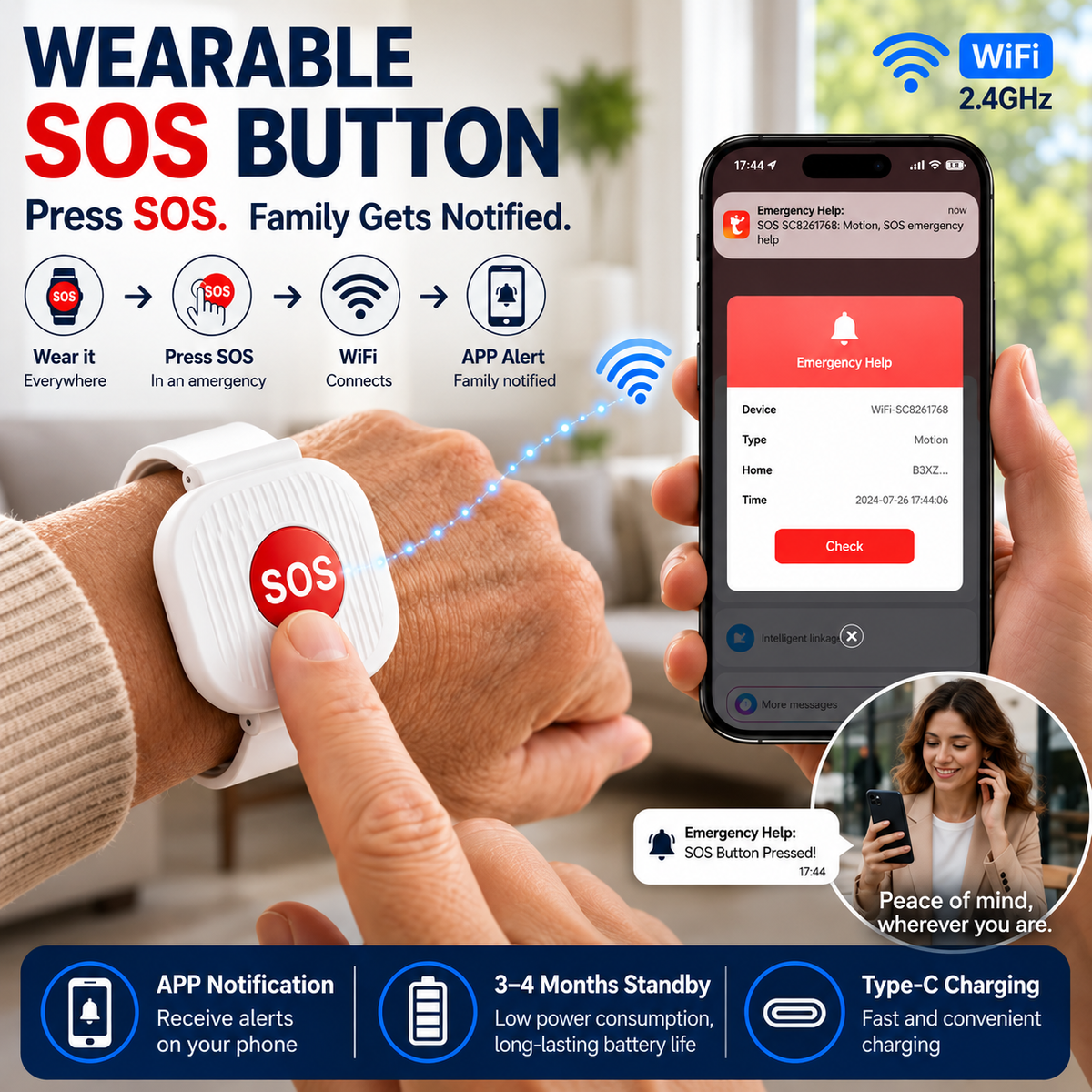 SOS Emergency Wristband for Seniors